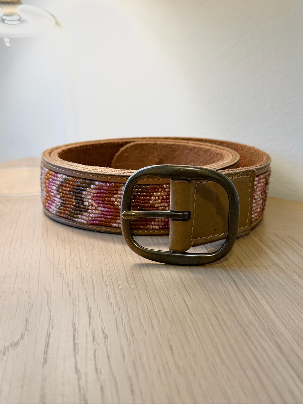 Lucky Brand Size Medium Chevron Leather Beaded Belt Boho Western Hippie Y2K